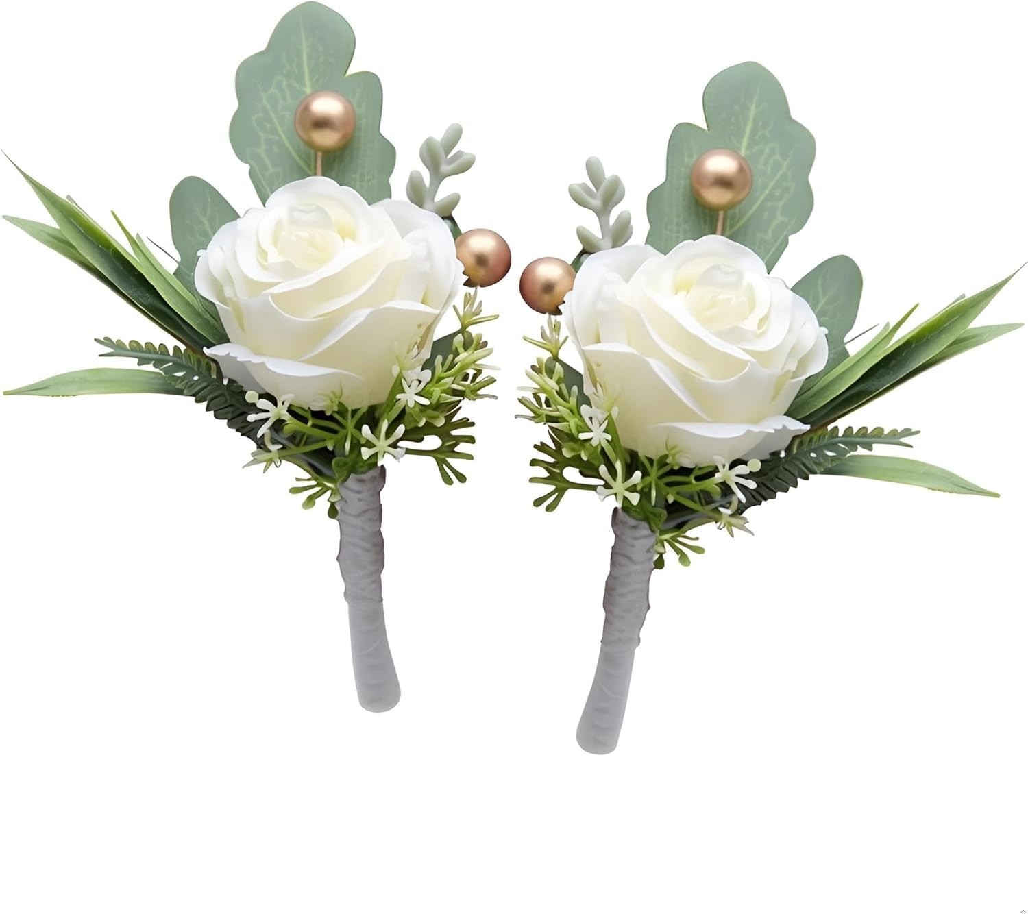 2Pcs Roses Boutonniere for Men Wedding, Groom Groomsman Artificial White Rose…