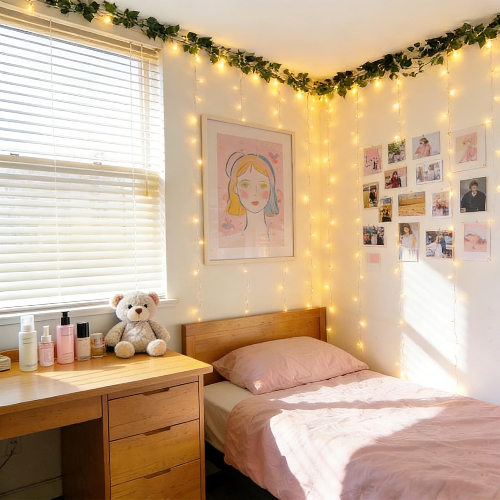 Vines Lights for Dorm with Artificial Ivy Vines Fairy Lights and Clear Wall H…