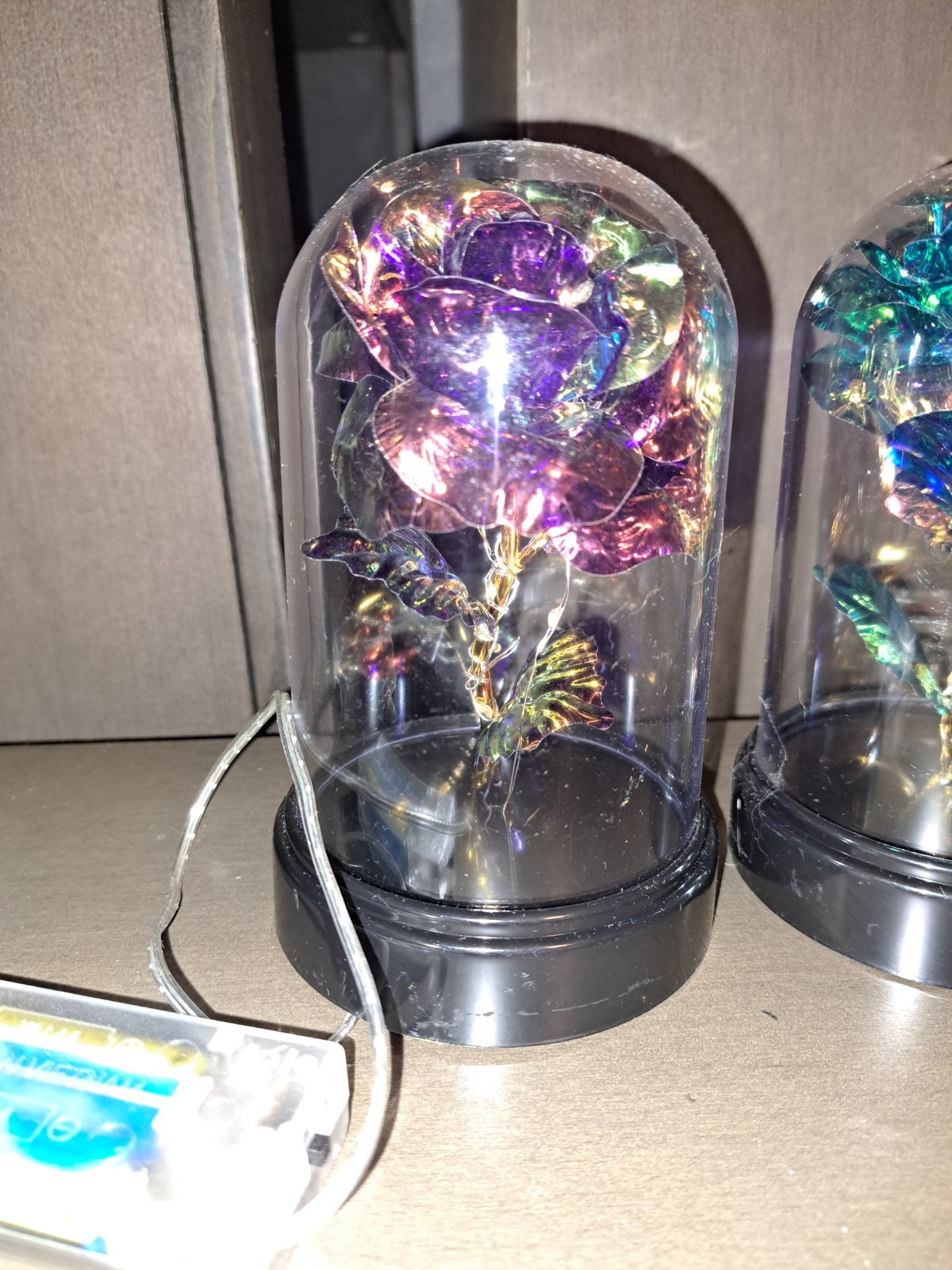 Light up fiber optic roses in Plastic Dome