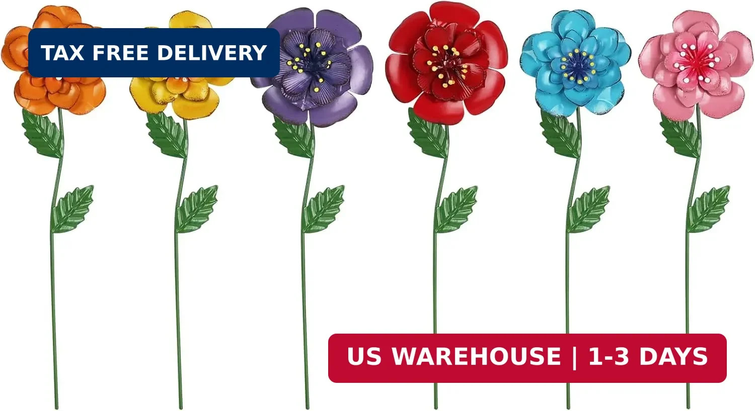 hogardeck Garden Decor for Outside, Set of 6 Metal Flowers Decorative Garden Sta