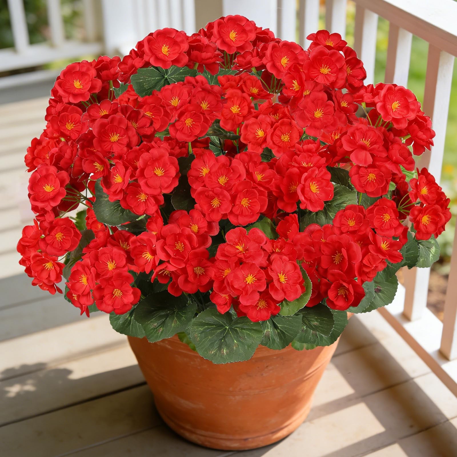 6 Bundles Red Geraniums Silk, Artificial Outdoor Planter Decor