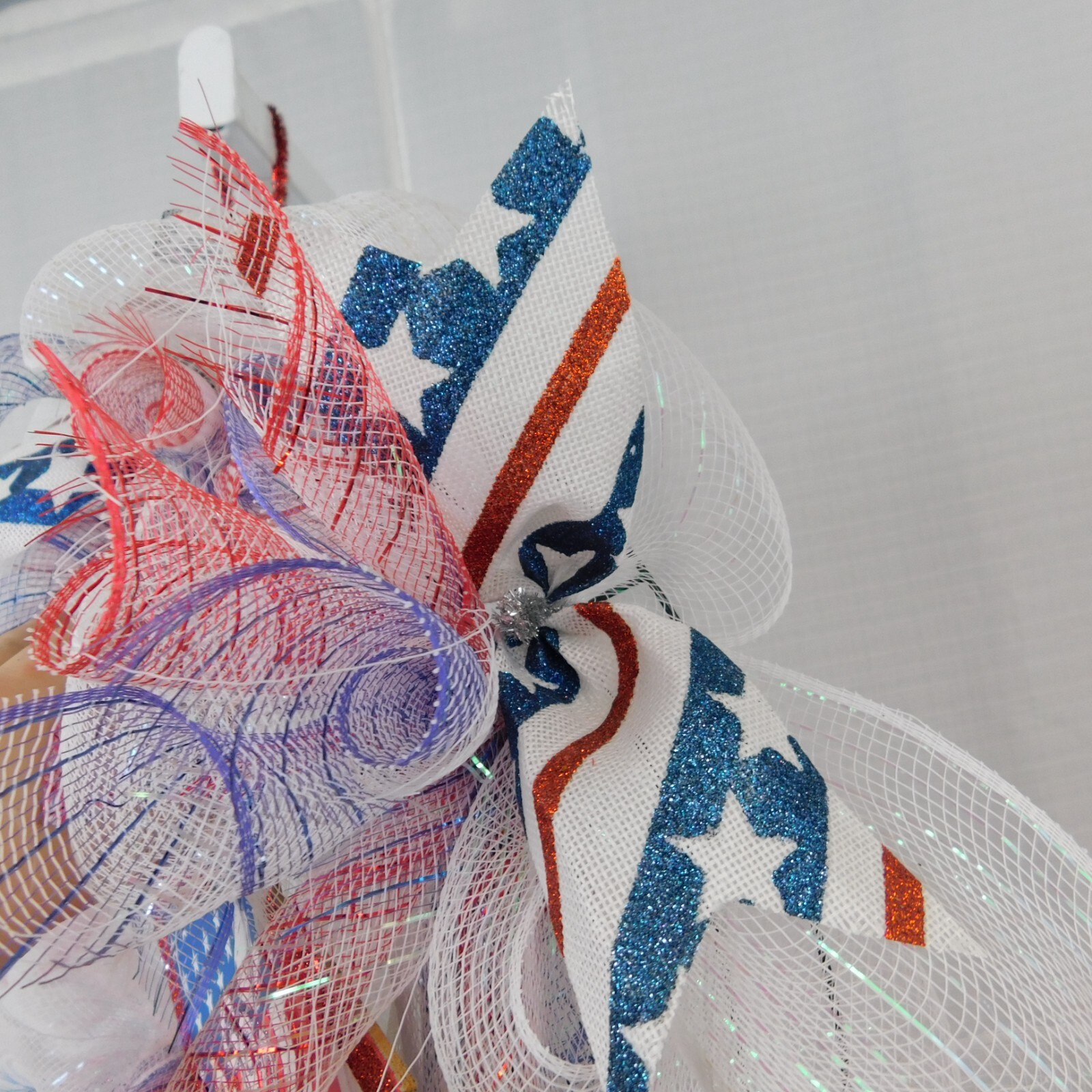 Handmade Mesh Wreath Patriotic God Bless America Glitter Star July 4th #C316
