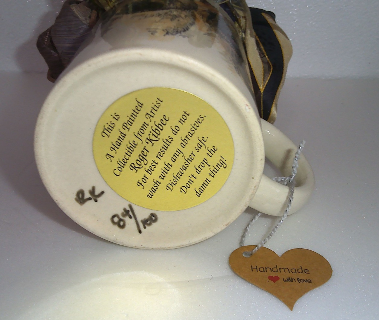 Handmade Tie Rose Bouquet in Vintage Terrier Mug Dog Lover Decor
