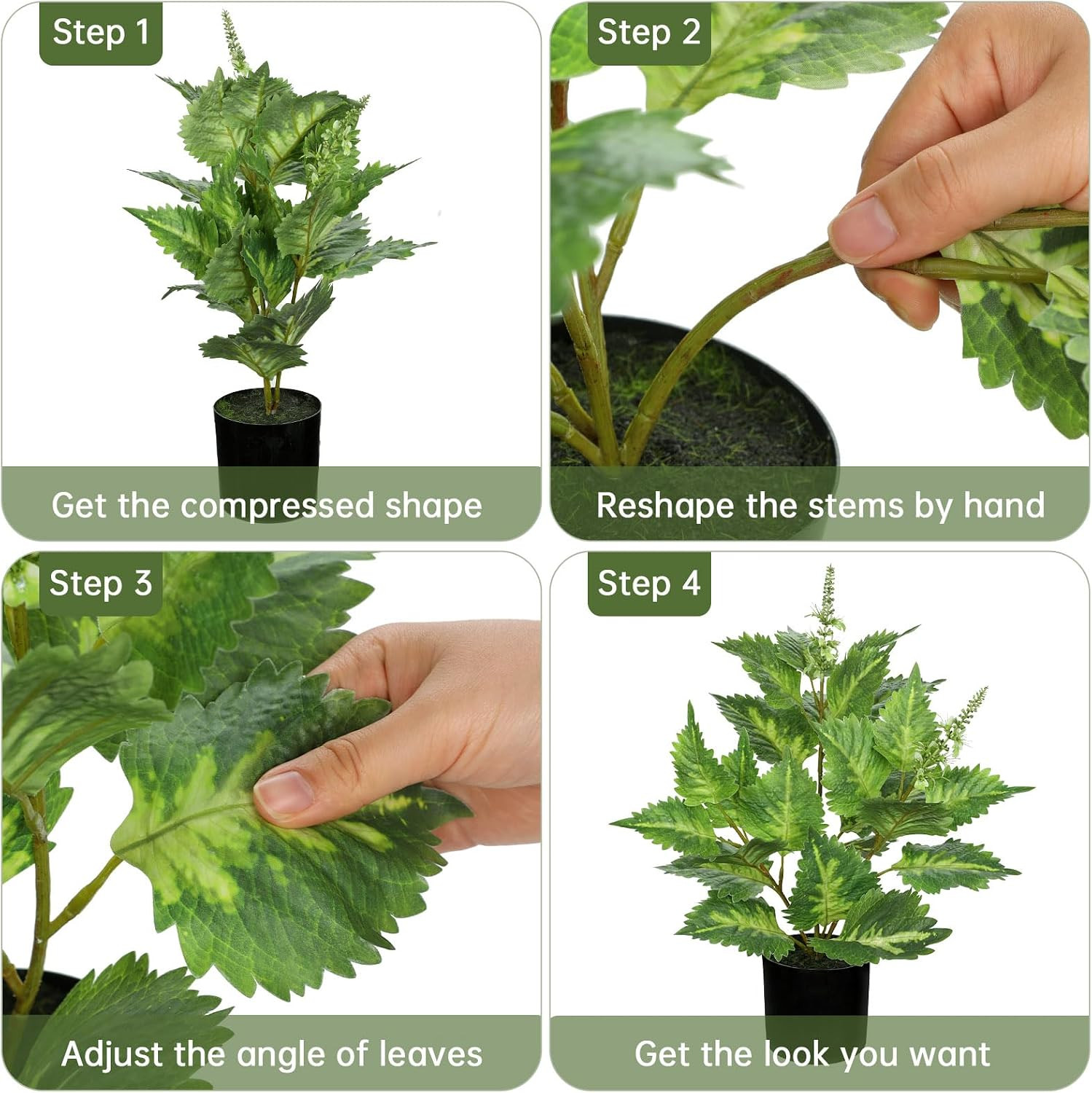 Artificial Plants Indoor with Pot 16.9″ Faux Potted Perilla Plants Indoor Decora