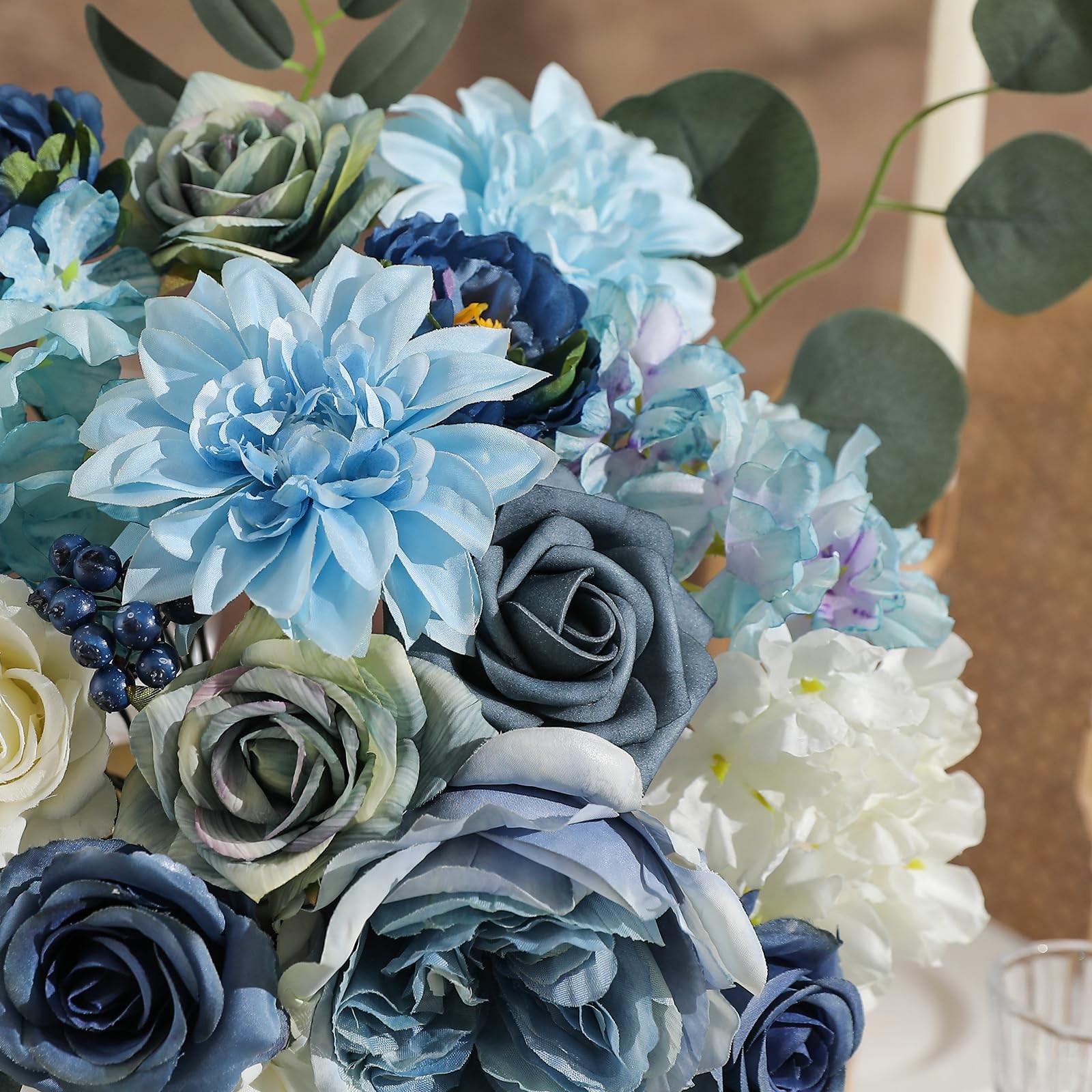 White Blue Rose Artificial Flowers Combo Box Set Dusty Blue Wedding Bouquets