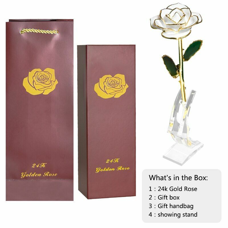 Gold Artificial Rose Flower In Box Surprize Birthday Valentine Day Gift For Girl