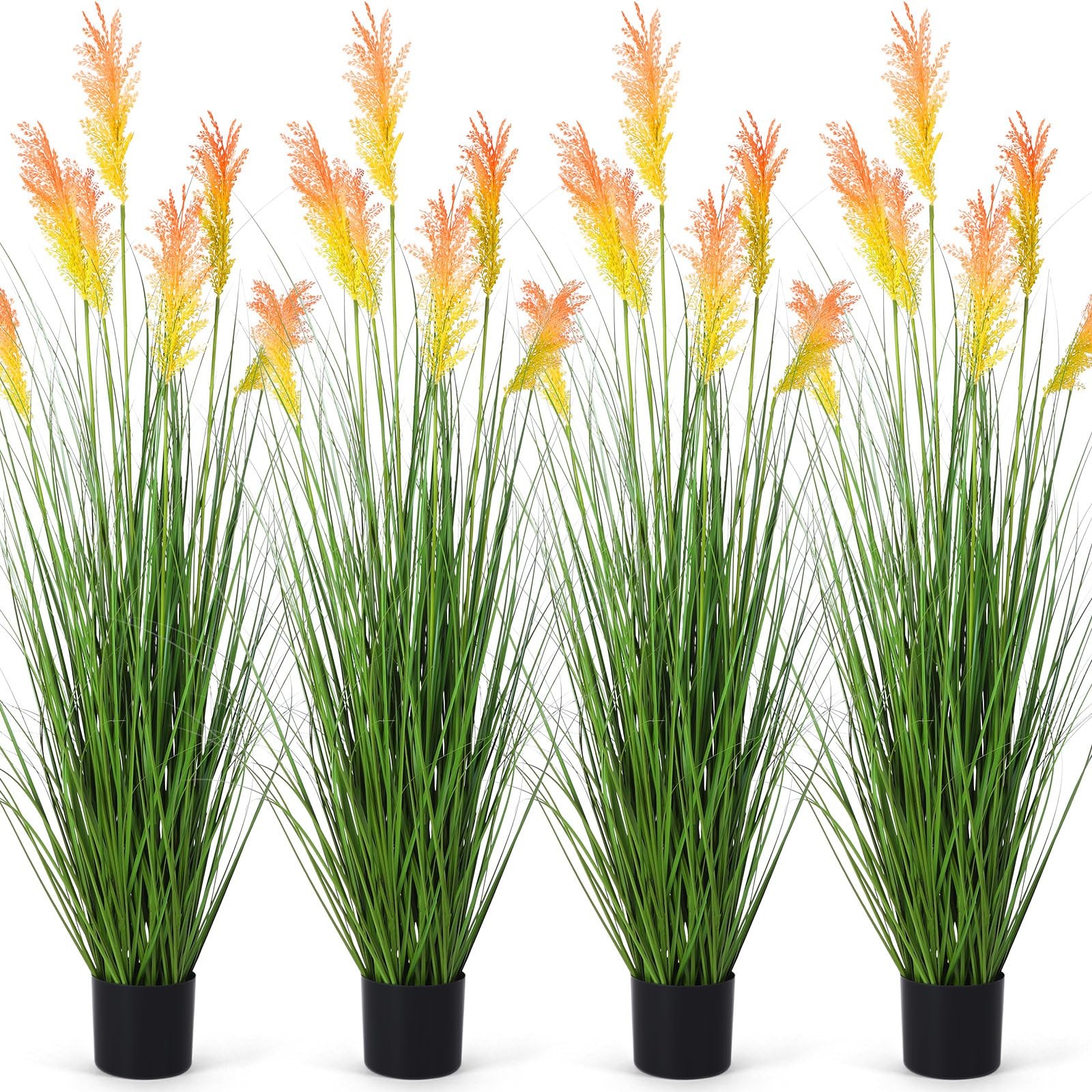 4 Pack 5 ft Tall Artificial Grass Plant Outdoor Faux Pampas Grass Potted Orna…