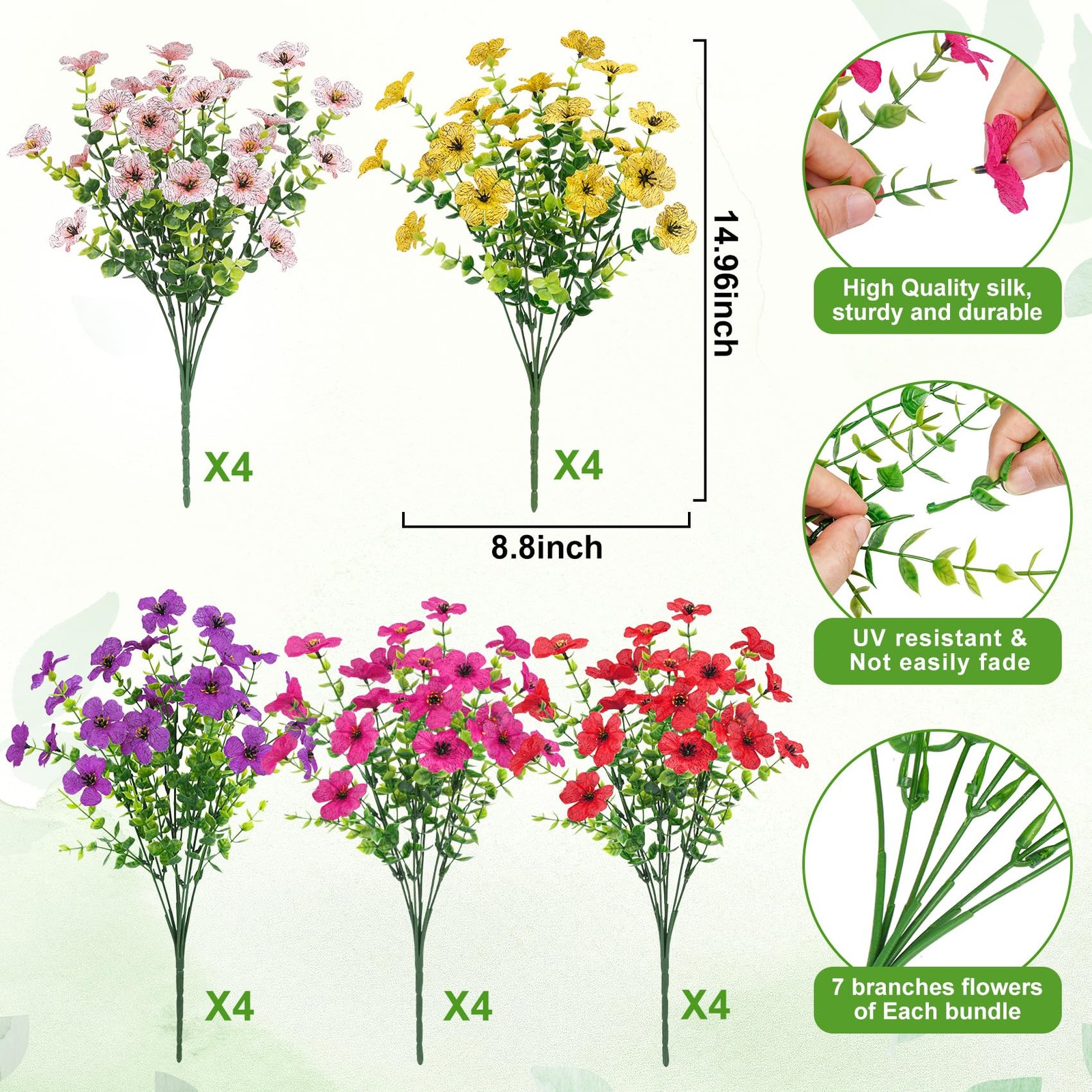 20 Bundles Artificial Flowers for Outdoors Fake Plants, Multicolor