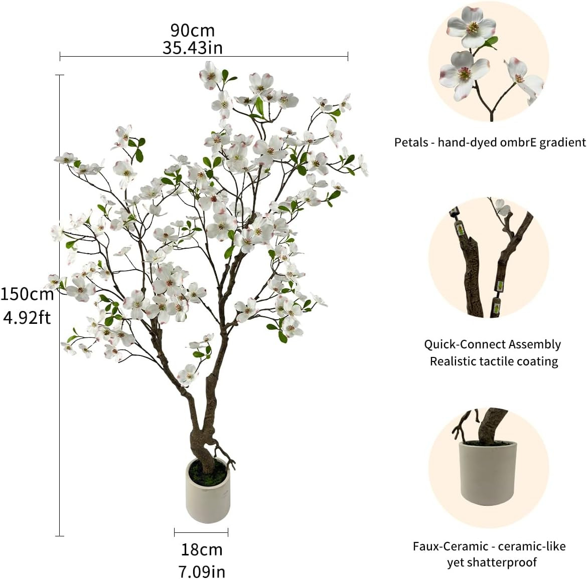 5Ft Artificial White Dogwood Potted Flowering Tree | Application: Elegant Faux F