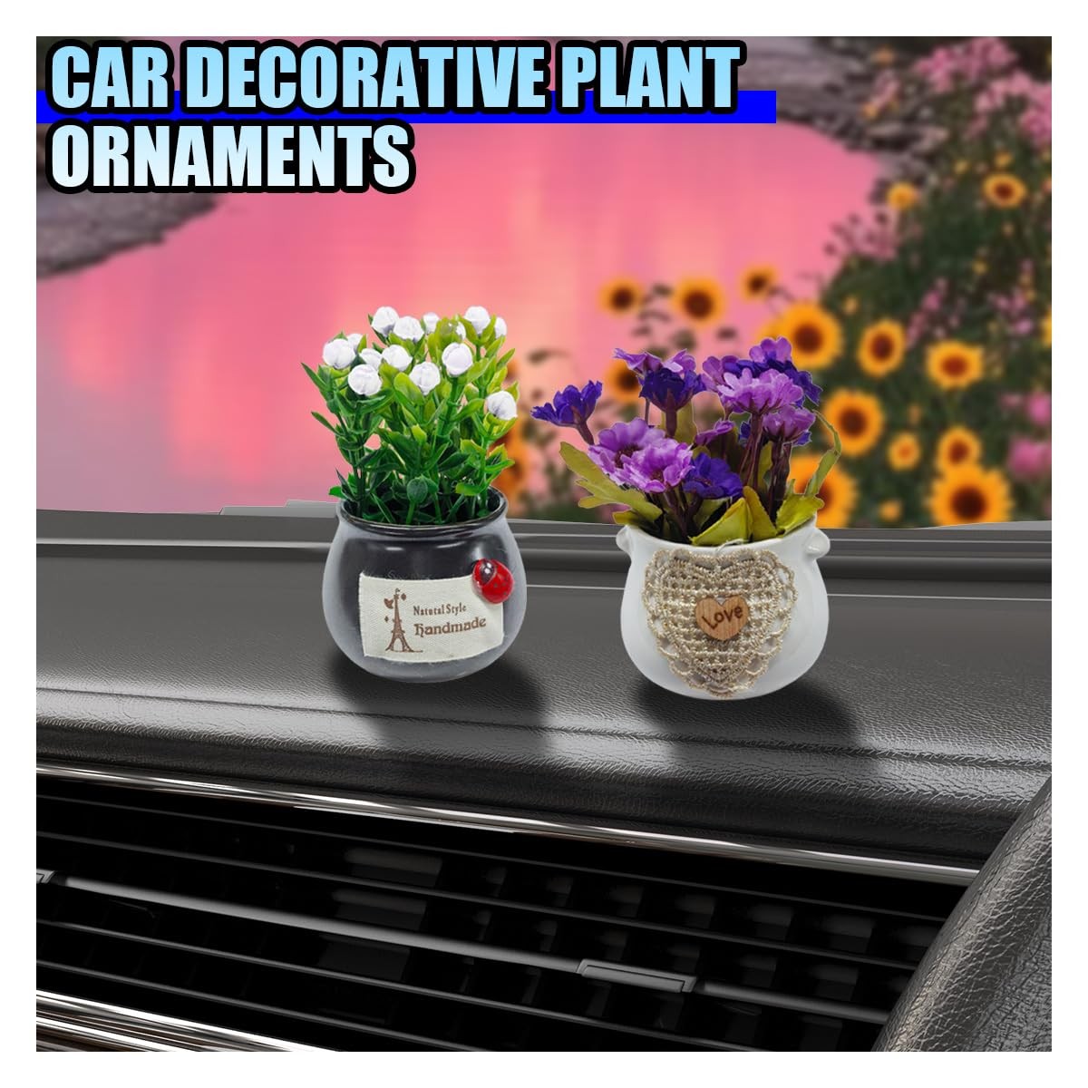 2PCS Cute Flower Bouquet in Pottery Vase Car Dashboard Ornament for Interior …