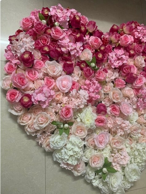 Heart Fake Floral Wall Gradual Color Change Backdrop Panel Wedding Bridal Shower