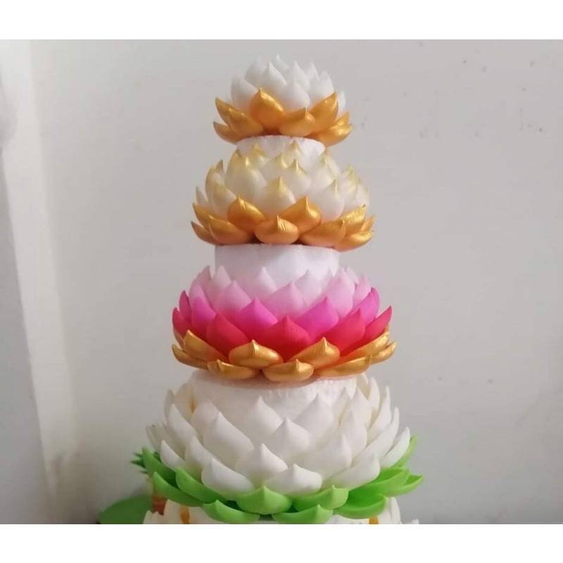 Lotus Flower Air Dry Clay Artificial Gold White Buddha Stand Pedestal Offering