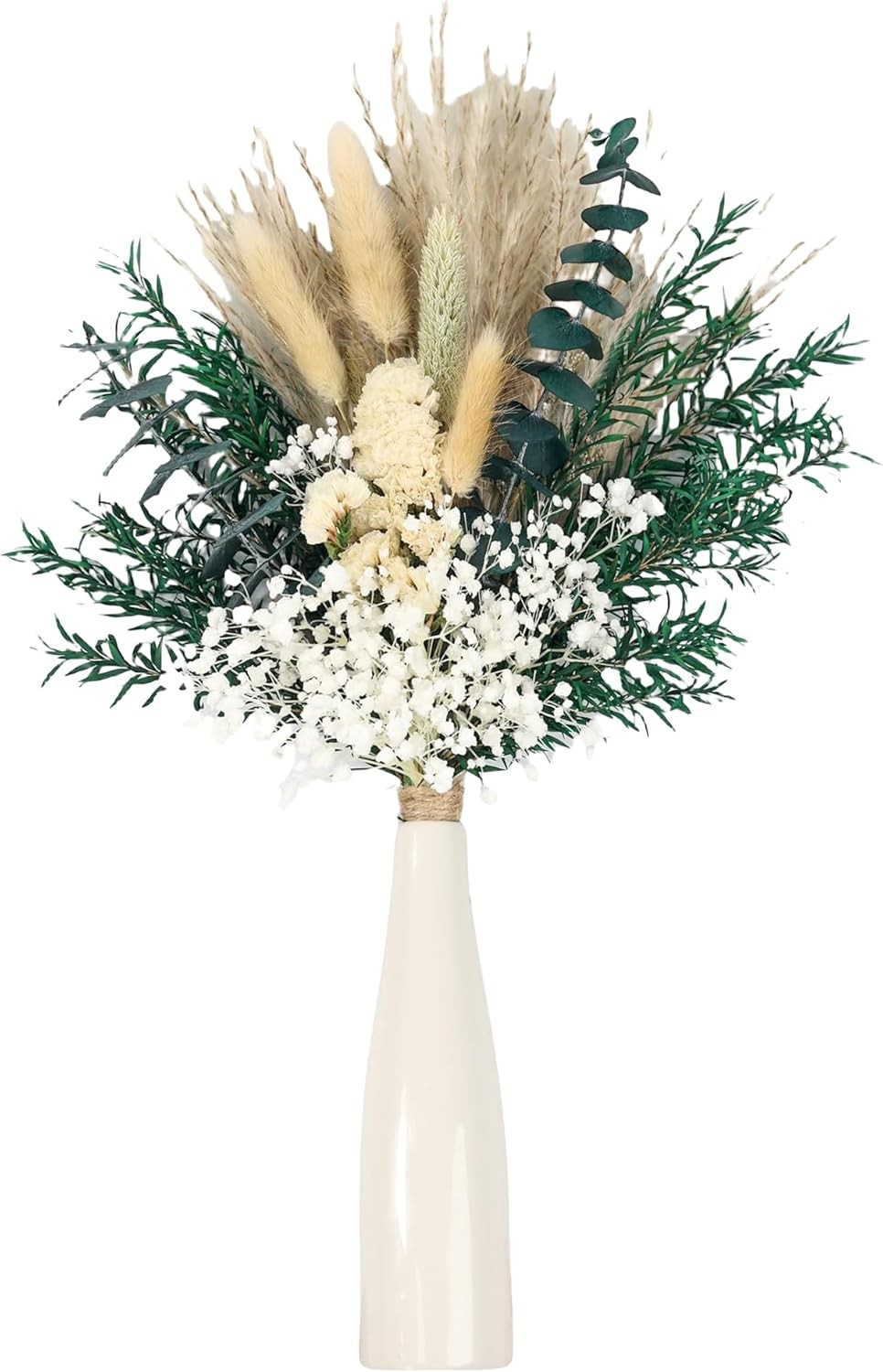 Dried Flowers W/ Ceramic Vase,Dried Pampas Grass Bouquet Dried Flowers Boho Home