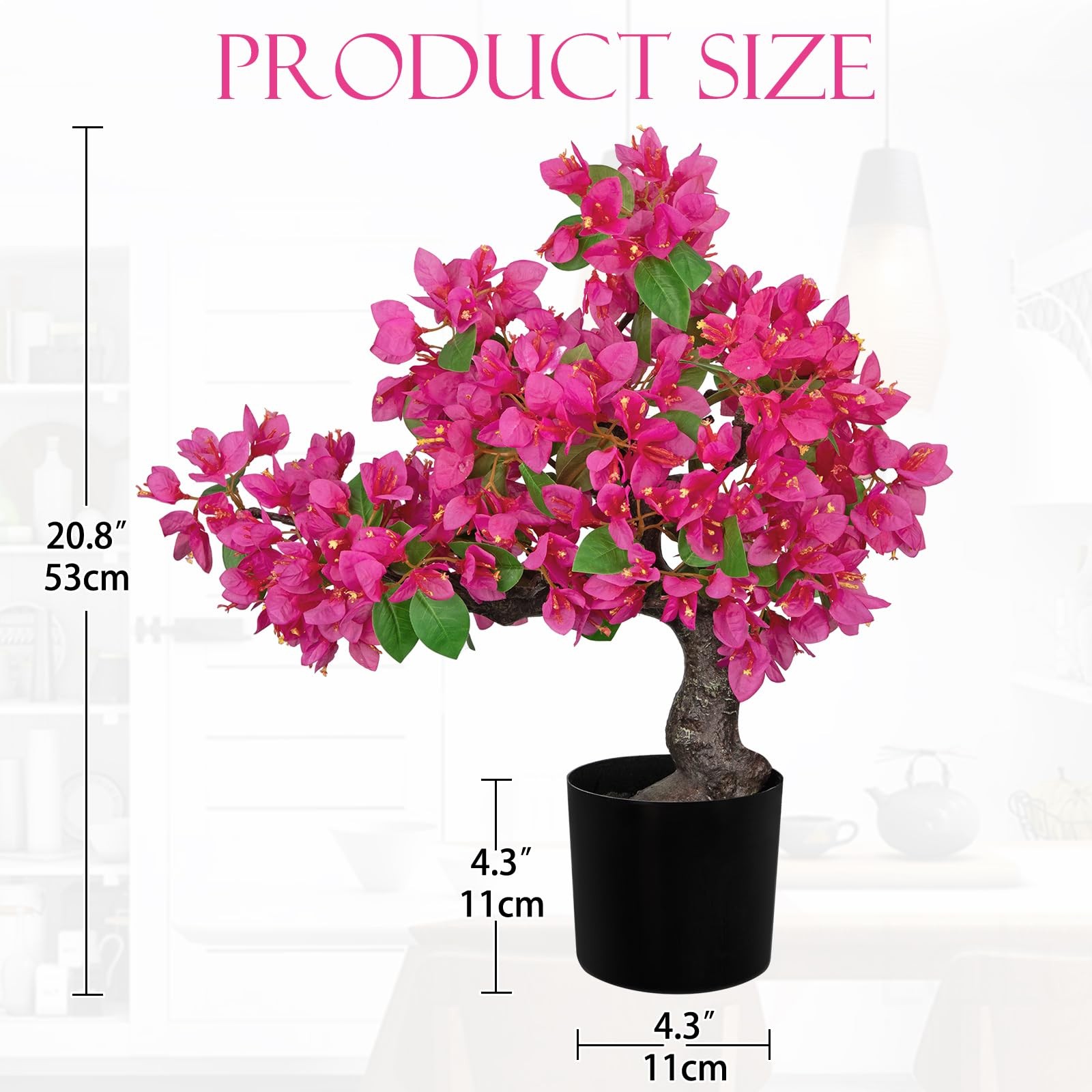 Hot Pink Artificial Bougainvillea Flower Plant Bonsai Tree Black Pot 20.8″