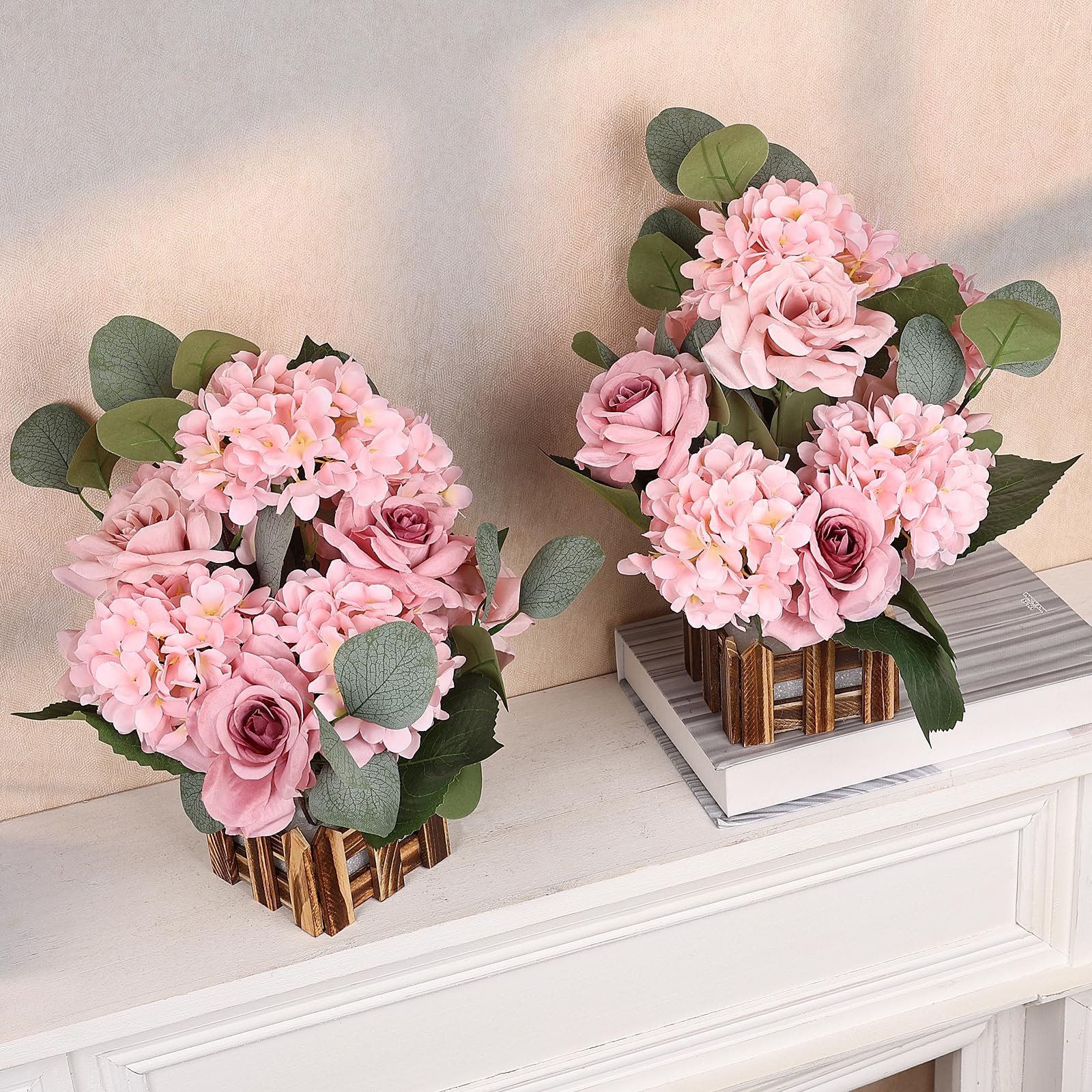 11.8’’ Tall Standing Artificial Flowers, 4Pcs, Dusty Pink