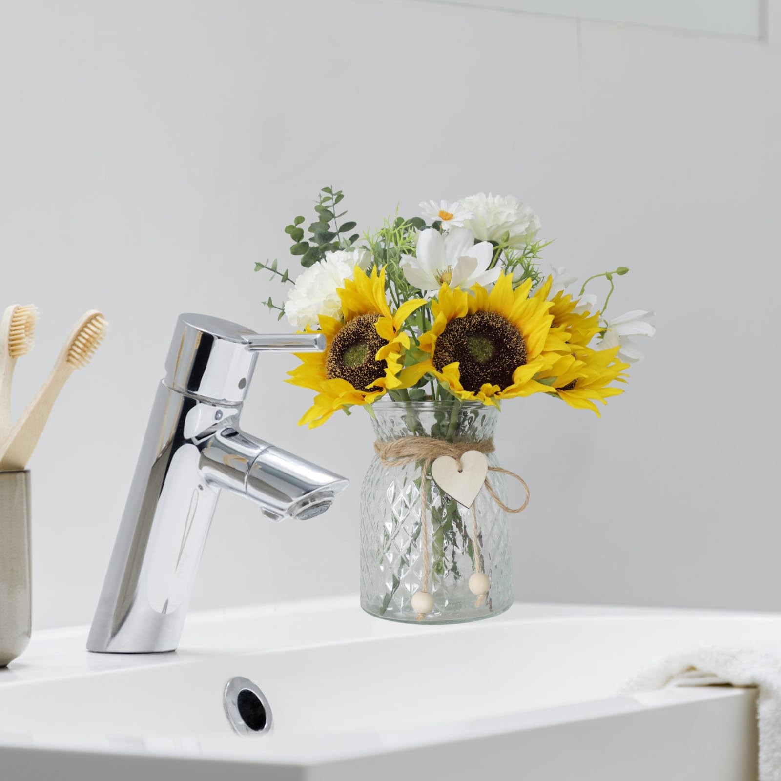 Artificial Sunflower Bouquets in Vase with a Flower Arrangement Holder – Cent…