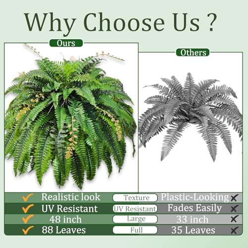 2pcs 48in Artificials for Outdoors Large, UV Resistant Outdoors Boston Fern