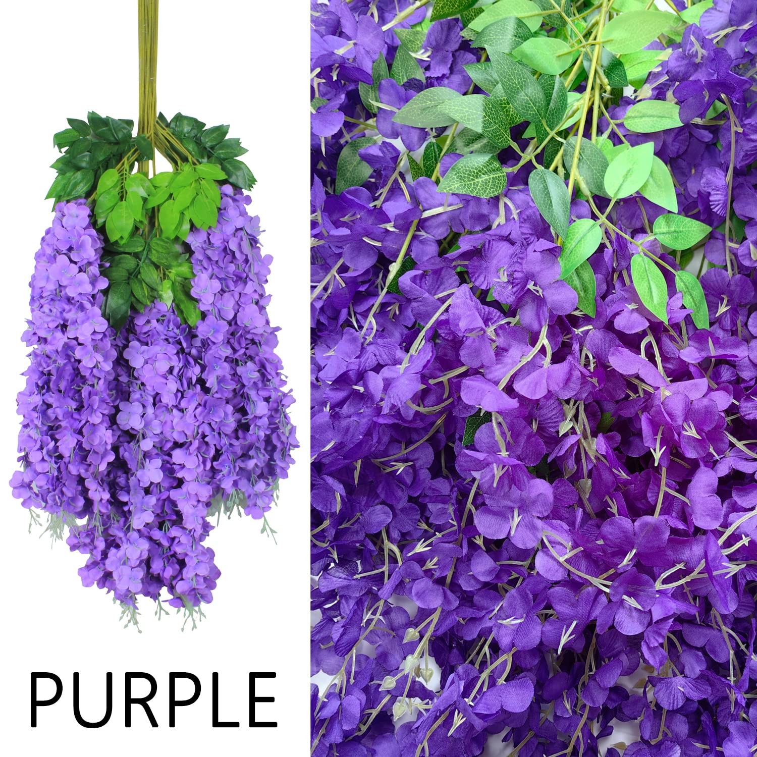 Wisteria Hanging Flowers 24 Pack Artificial Flowers Fake Wisteria Vine Rattan…