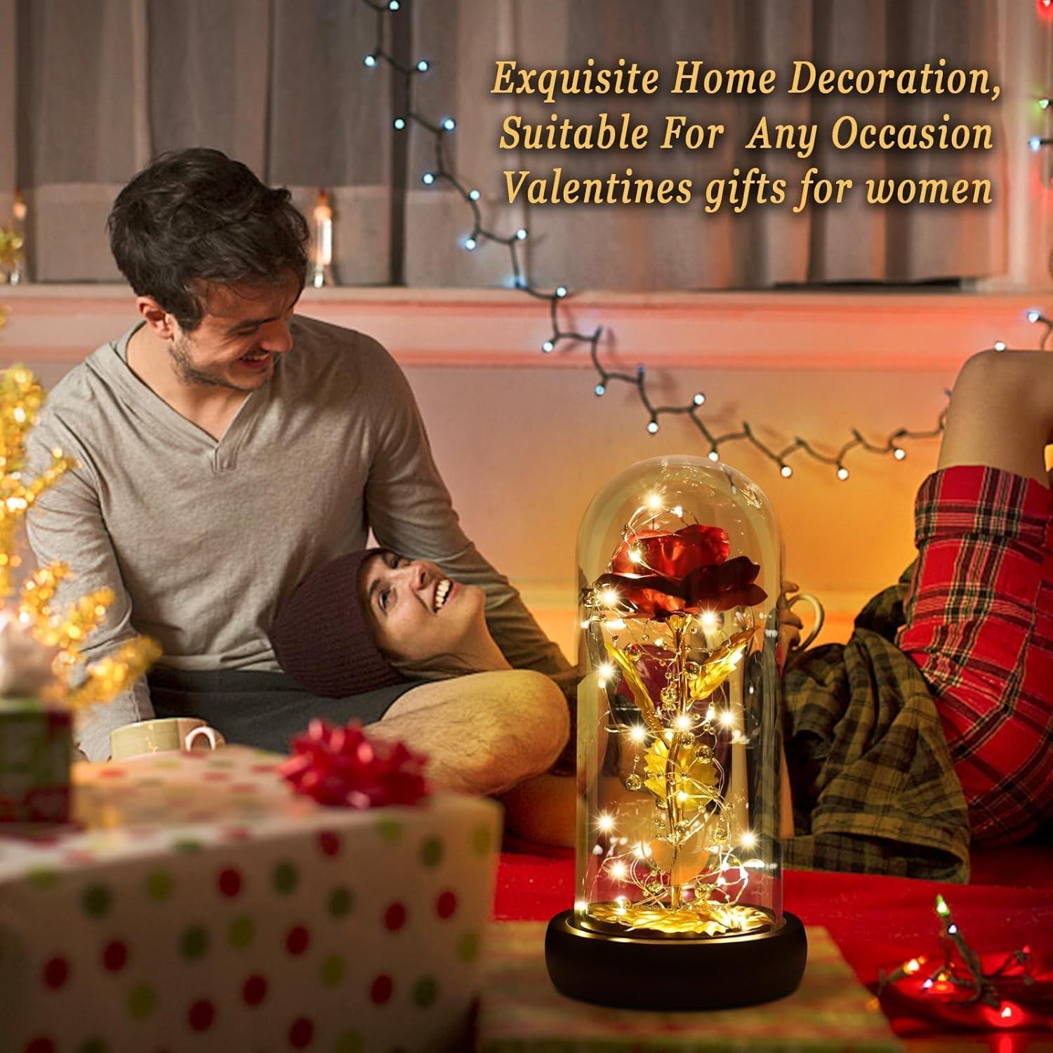 24k Gold Foil Galaxy Rose with LED in Glass Dome – Exquisite Home Decor Gift