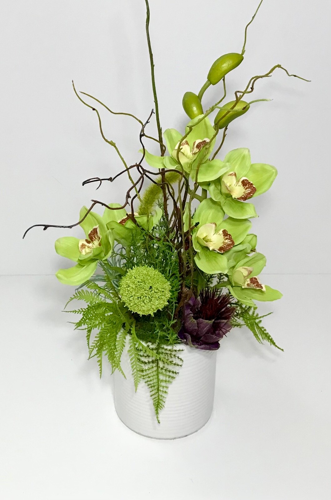 ELEGANT PALE MINT GREEN ORCHIDS ARRANGEMENT CERAMIC VASE CENTERPIECE GIFT NEW