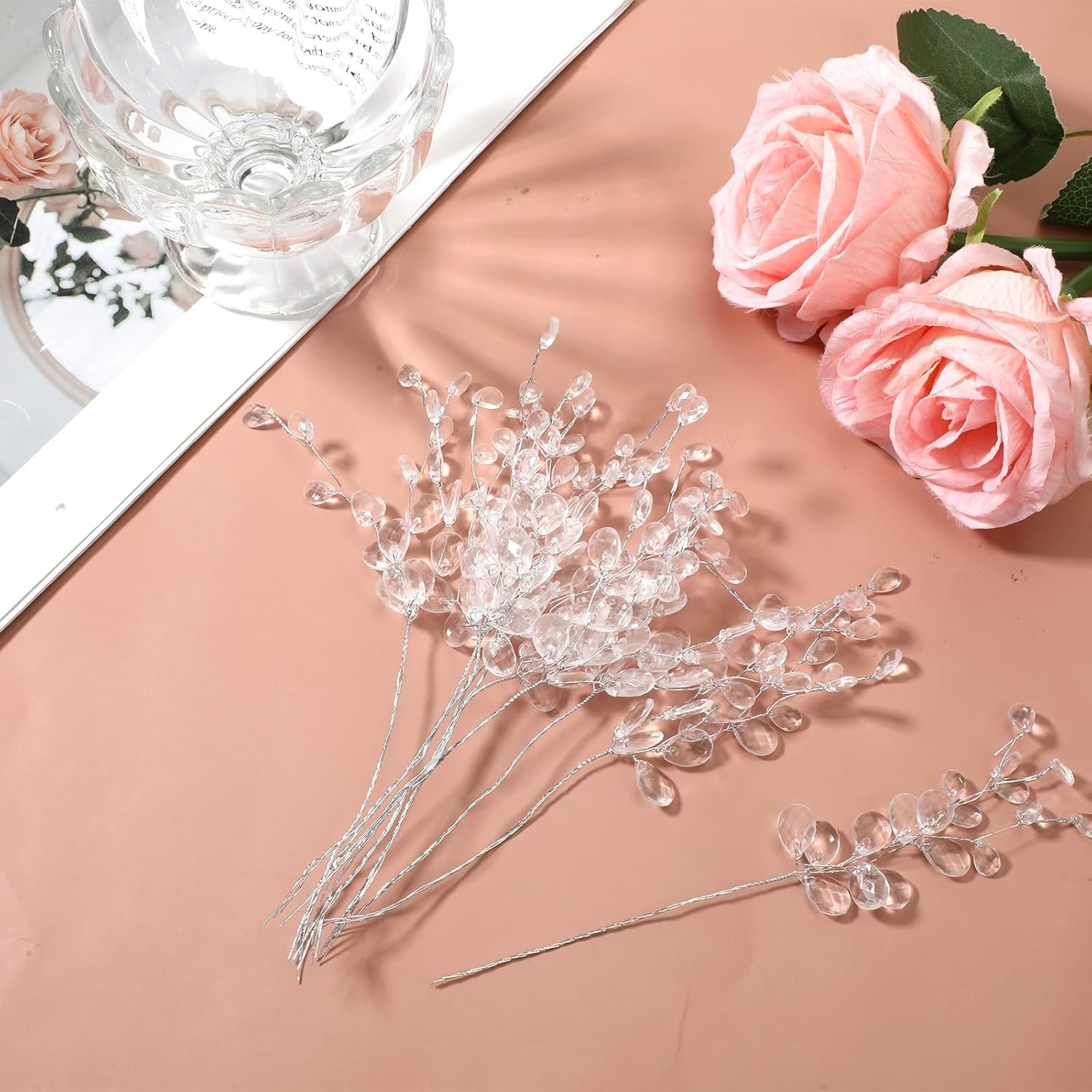 25 Pcs Crystal Flower Stem Branches, Acrylic Crystal Flower Branches, Clear Arti