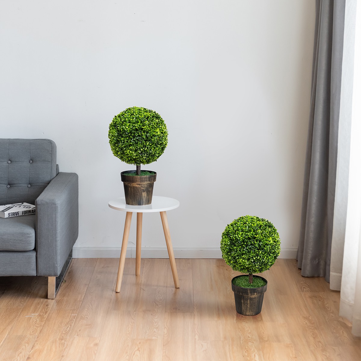 2PCS 22″ Round Artificial Boxwood Topiary Tree Home Office Outdoor Decorations