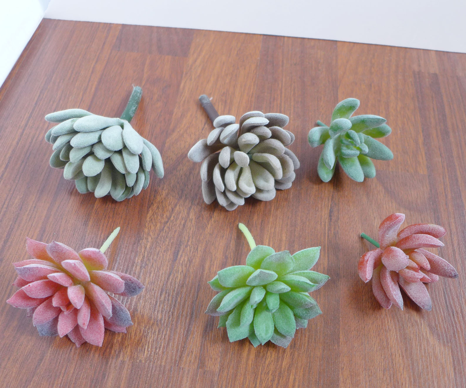 Artificial Flocking Grass Set of 6 Mini Succulents Plants Home Garden Decora