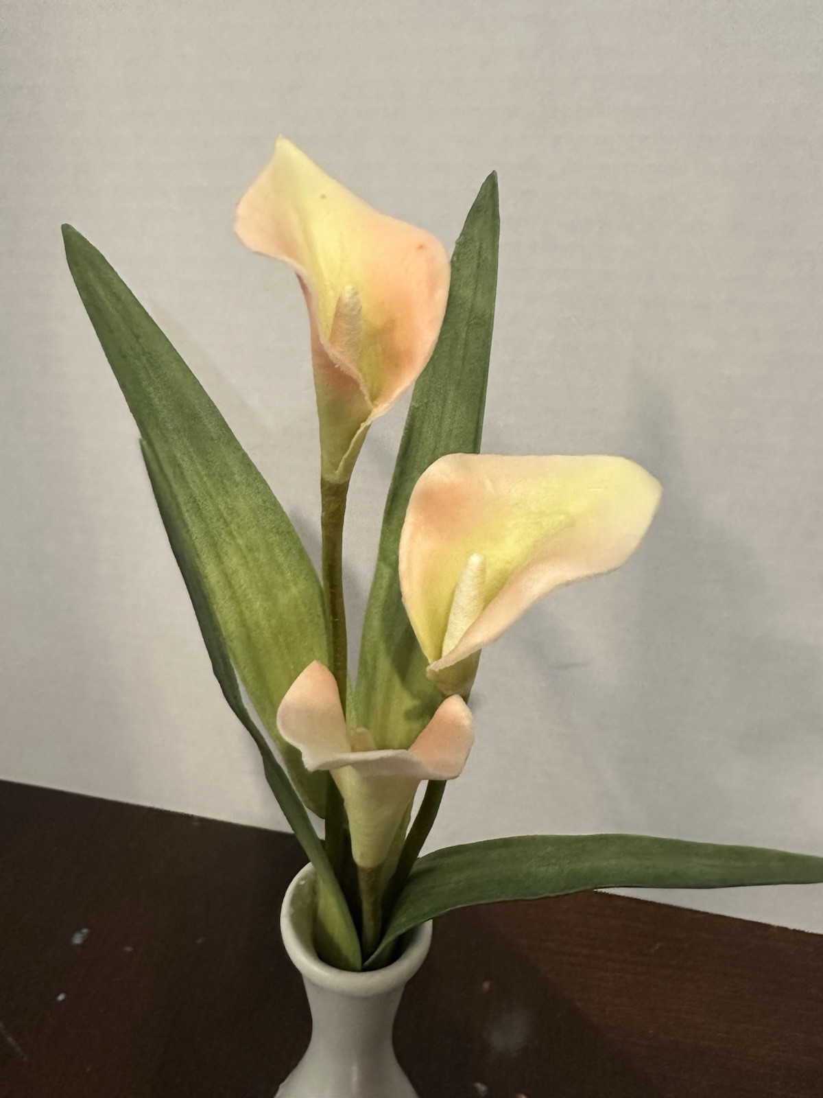 Artificial Calla Lily Arrangement, Ceramic Vase, White Green Pink