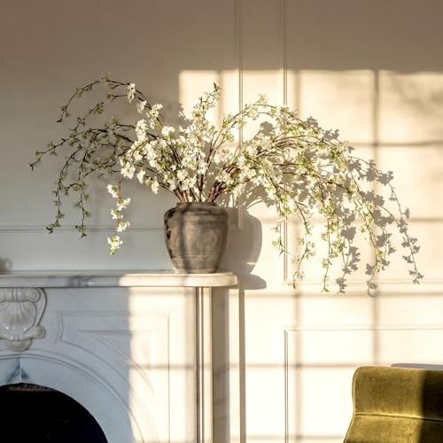 Pcs Artificial Cherry Blossom Branches with Green Buds Blossom Style 6 White