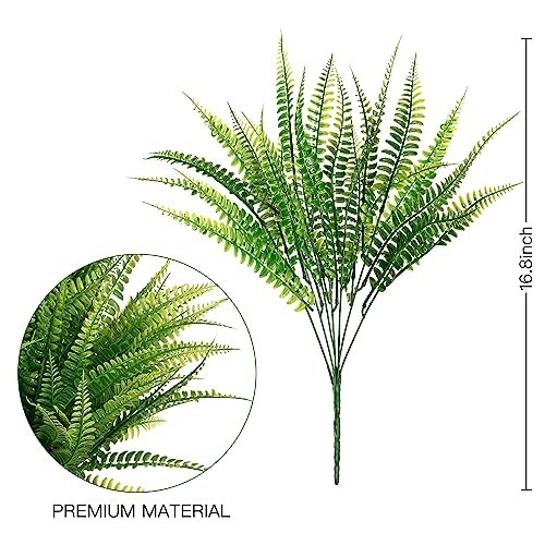Artificial Boston Fern Plants 12 Bundles Fake Bushes UV Resistant Plastic