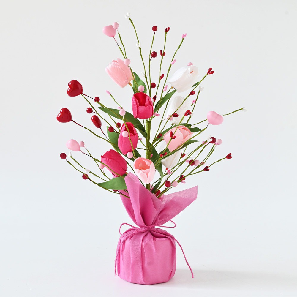 Artificial Tulip Love Berry Ornament Romantic Table Centerpiece for Valentine’s