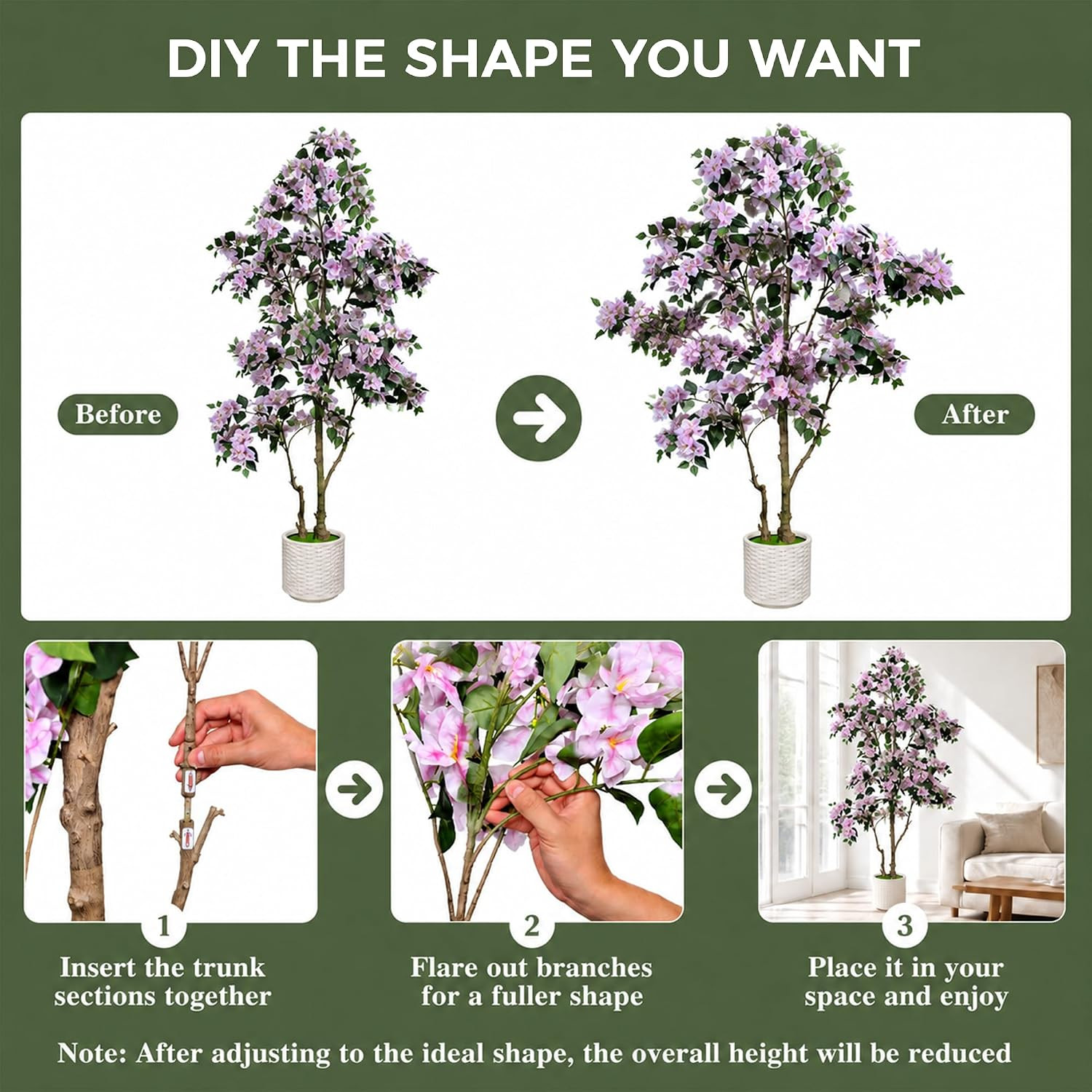 6FT Artificial Bougainvillea Tree with Realistic Light Pink Silk Flowers, Real T