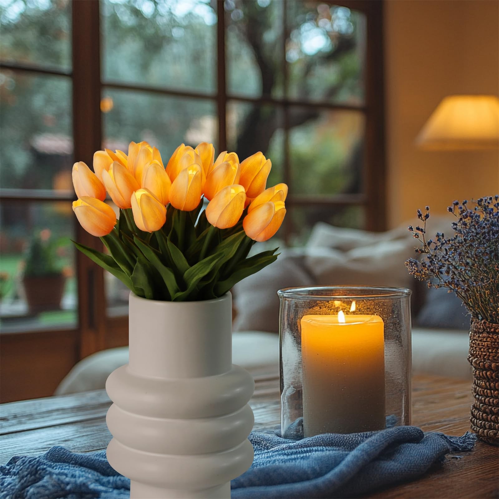 20 PCS Tulip Lamp Artificial Floral Night Light LED Flower Bouquet Orange New