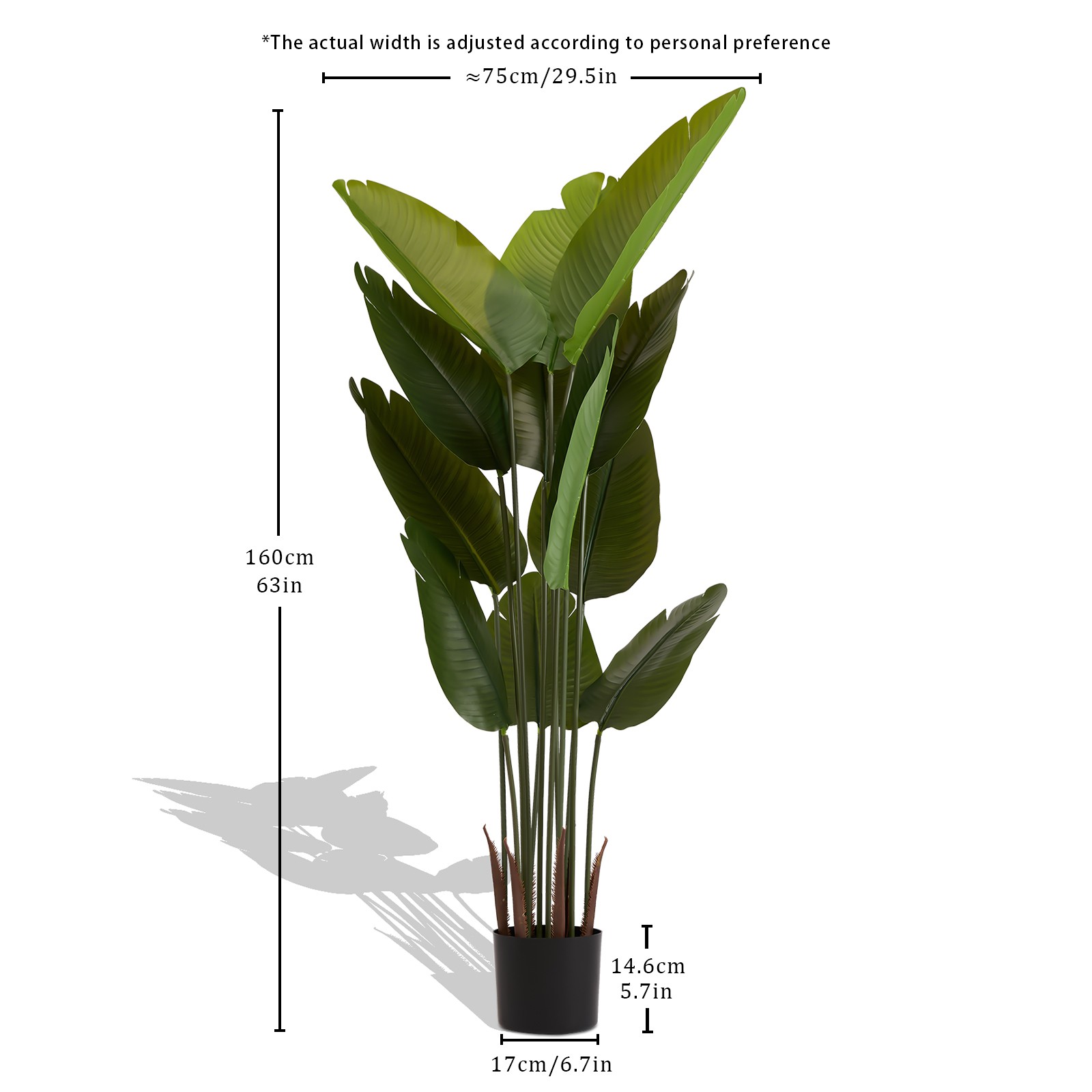 Artificial Bird of Paradise Plant, 5.2ft Faux Tropical Palm Tree in Pot