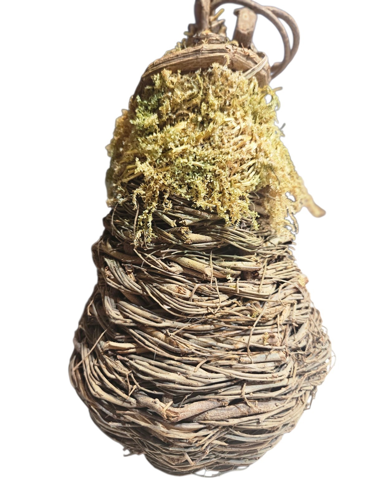 Natural Hand Woven Vine Branch And Moss Hanging Bird House Nest 11″