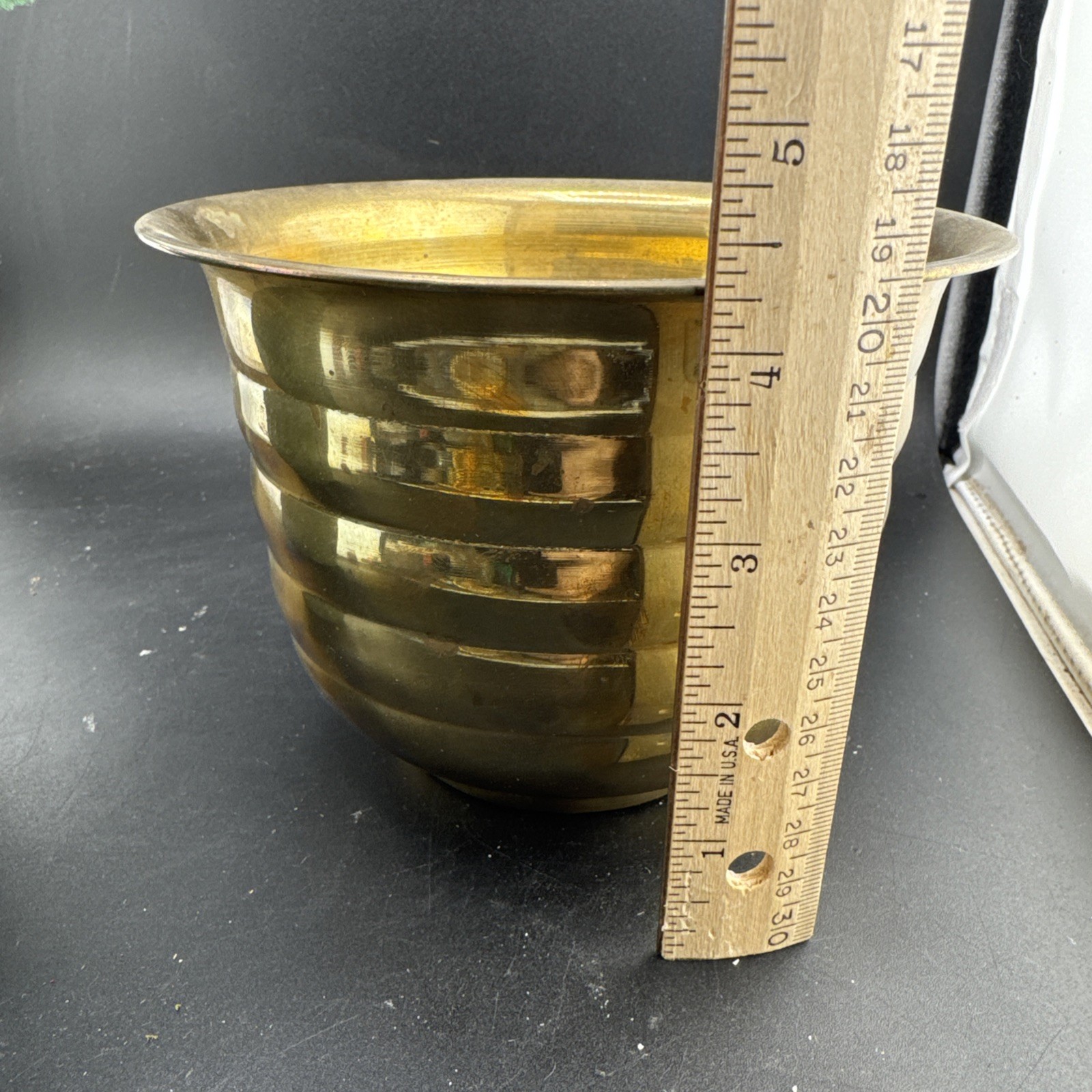 Artificial Pink Rose Plant in Pot with Vintage Brass Planter – Home Decor