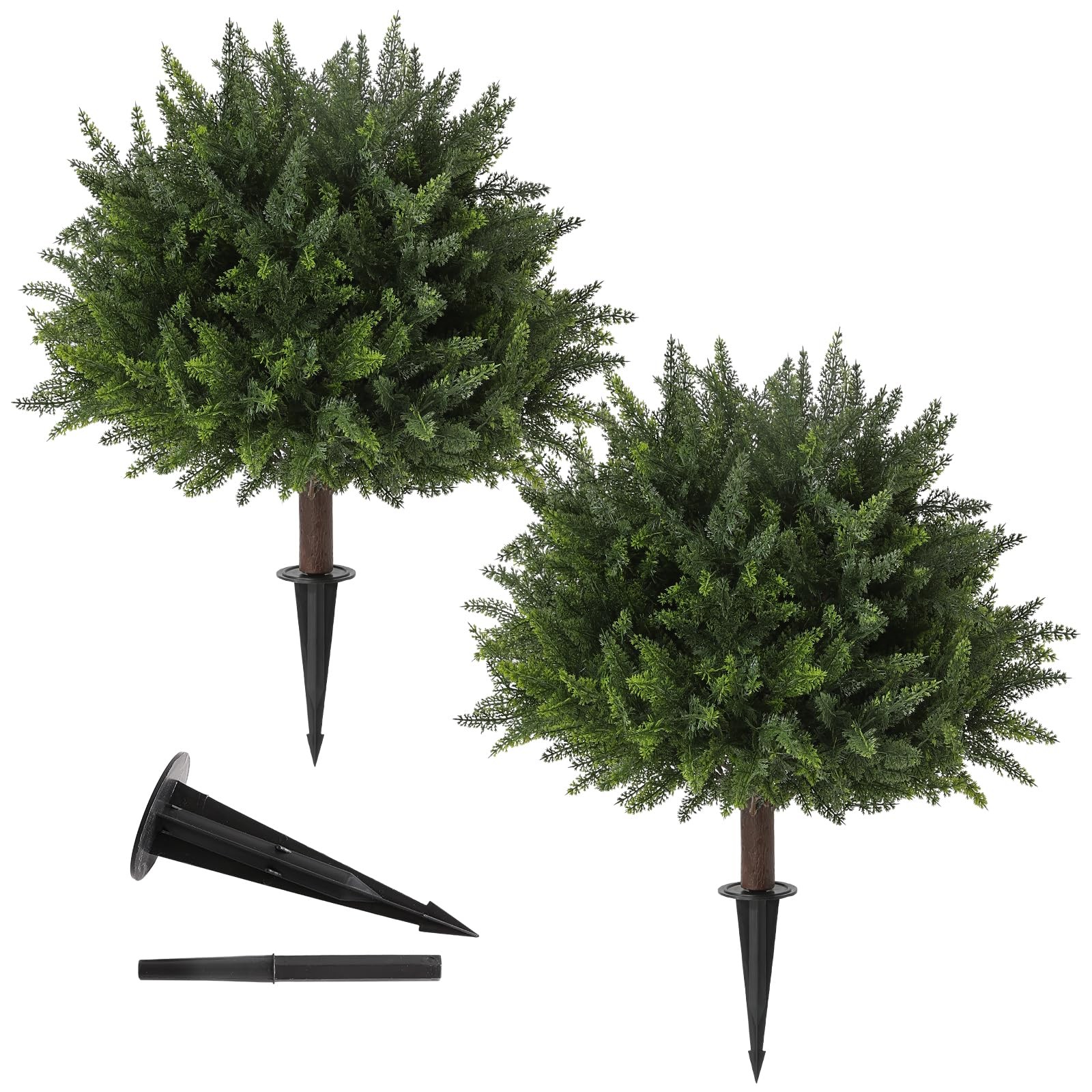 2 Pack 23.6″ UV Resistant Artificial Cedar Topiary for Indoor/Outdoor Decor