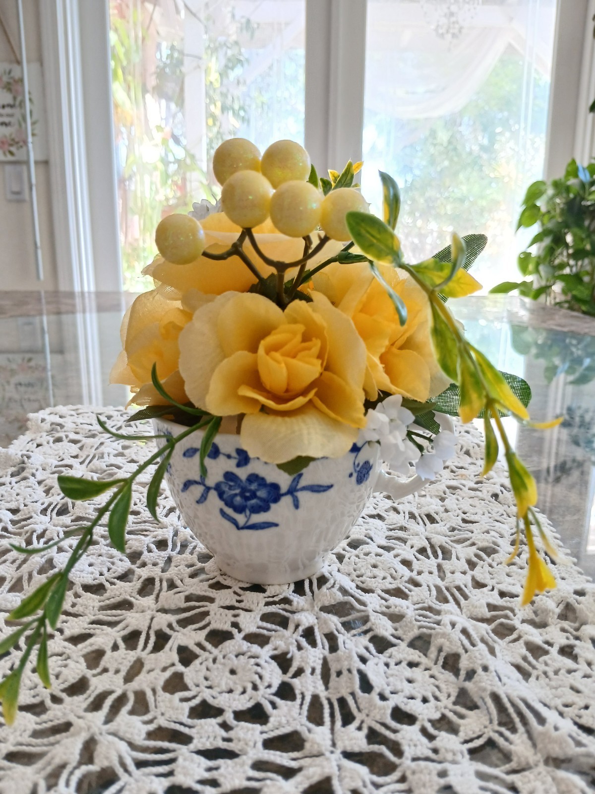 Cheerful Yellow Roses Floral Arrangement Tea Party Cup POP-IN Birthday Bridal