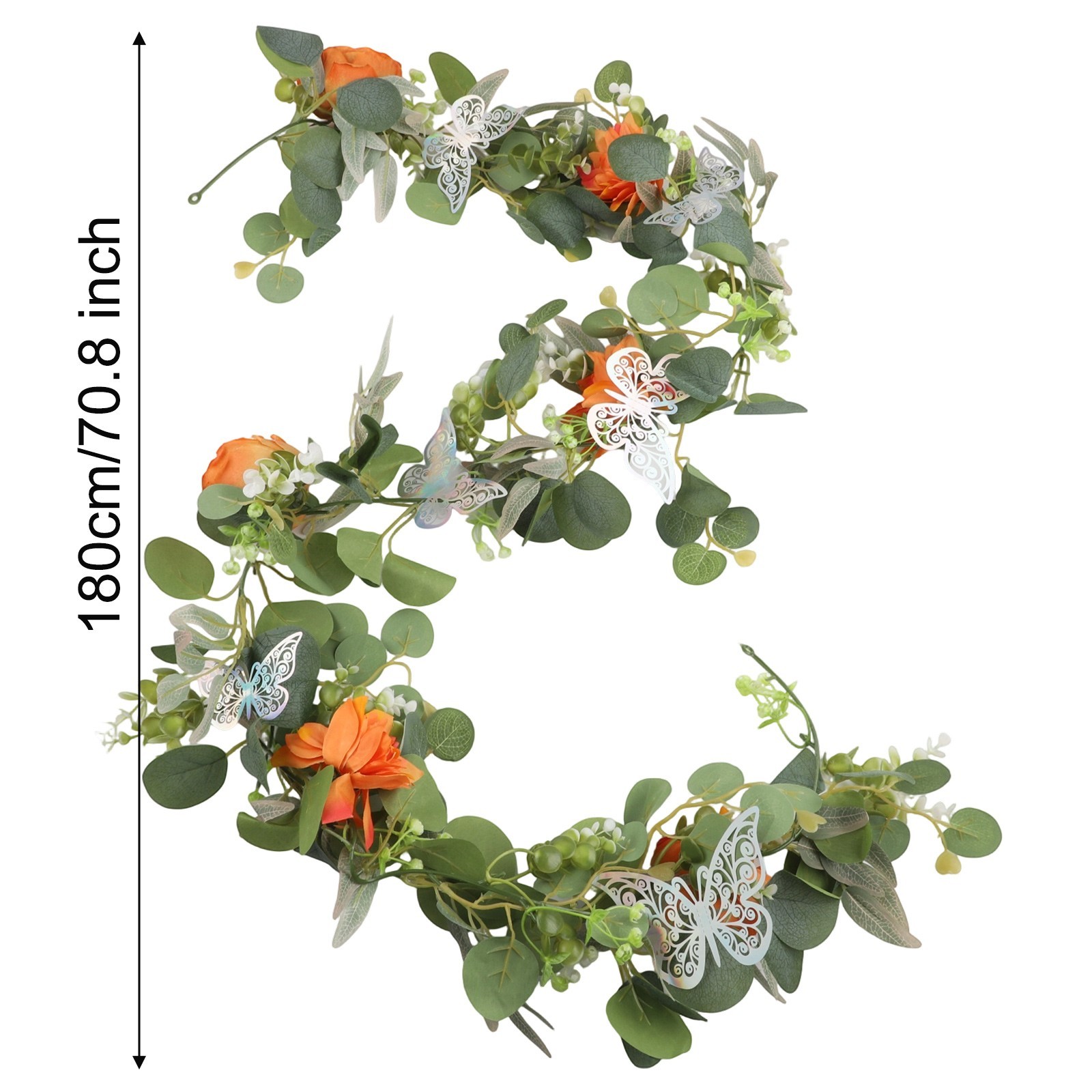 180cm Artificial Flower Garland with Decorative Butterflies for Events