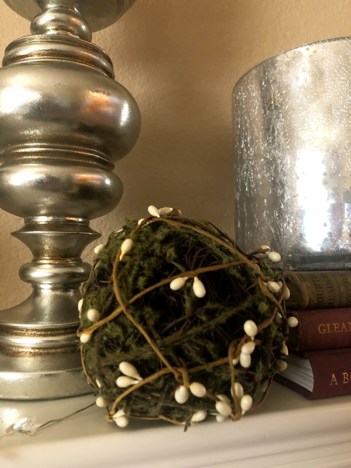 Grapevine MOSS BALL with White Berries FLORAL DECOR