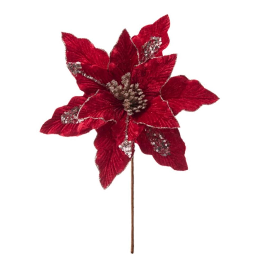 6 PCS Red Christmas Poinsettia Artificial Flowers Glitter Tree Wreath Decor