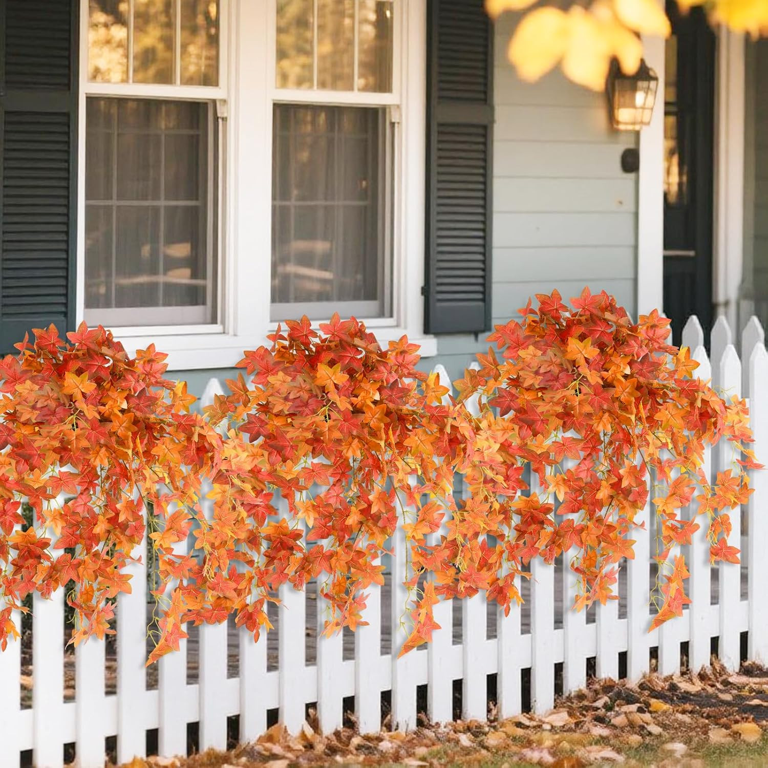 3PCS UV Resistant Fall Maple Fake Plants for Outdoor Decor – Red Leaves
