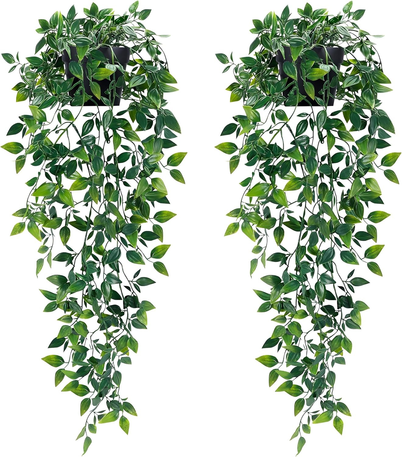 2Pcs Fake Hanging Plants with Pot Deep Green Eucalyptus Leaves UV Resistant Fake