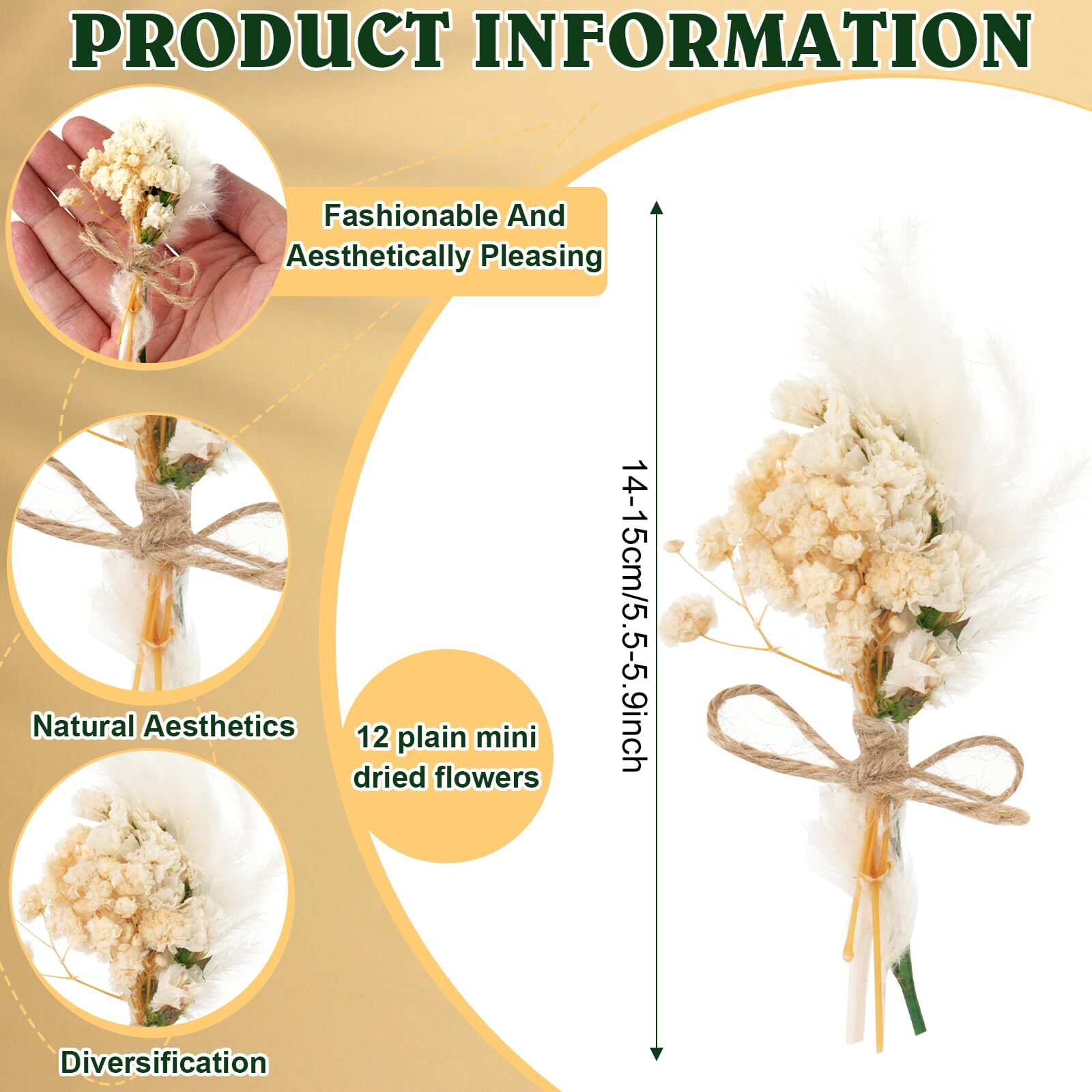 10 Pack Mini Dried Flower Bouquets with Stem for Vase DIY Wedding Decor, Boho
