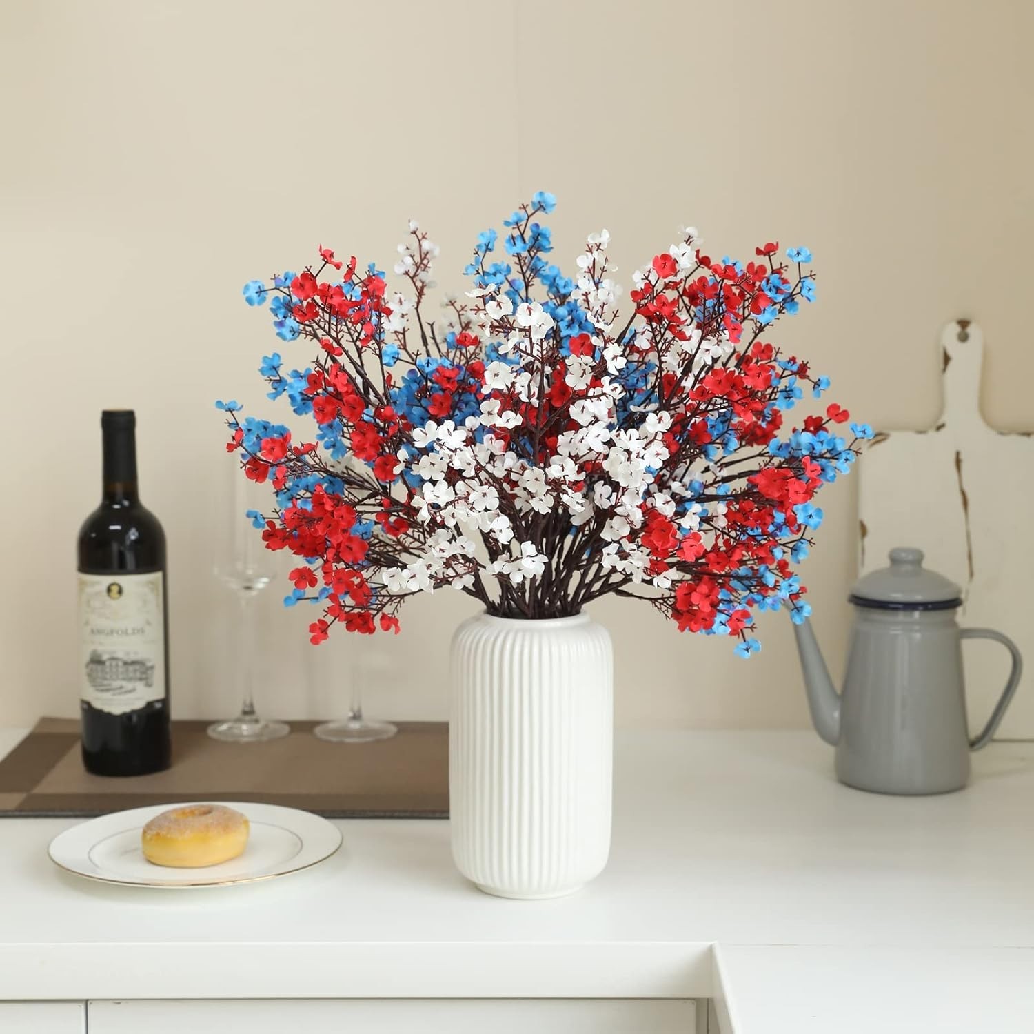 10 Pcs 4th of July Flowers Artificial Babys Breath Fake Silk Red White Blue P…
