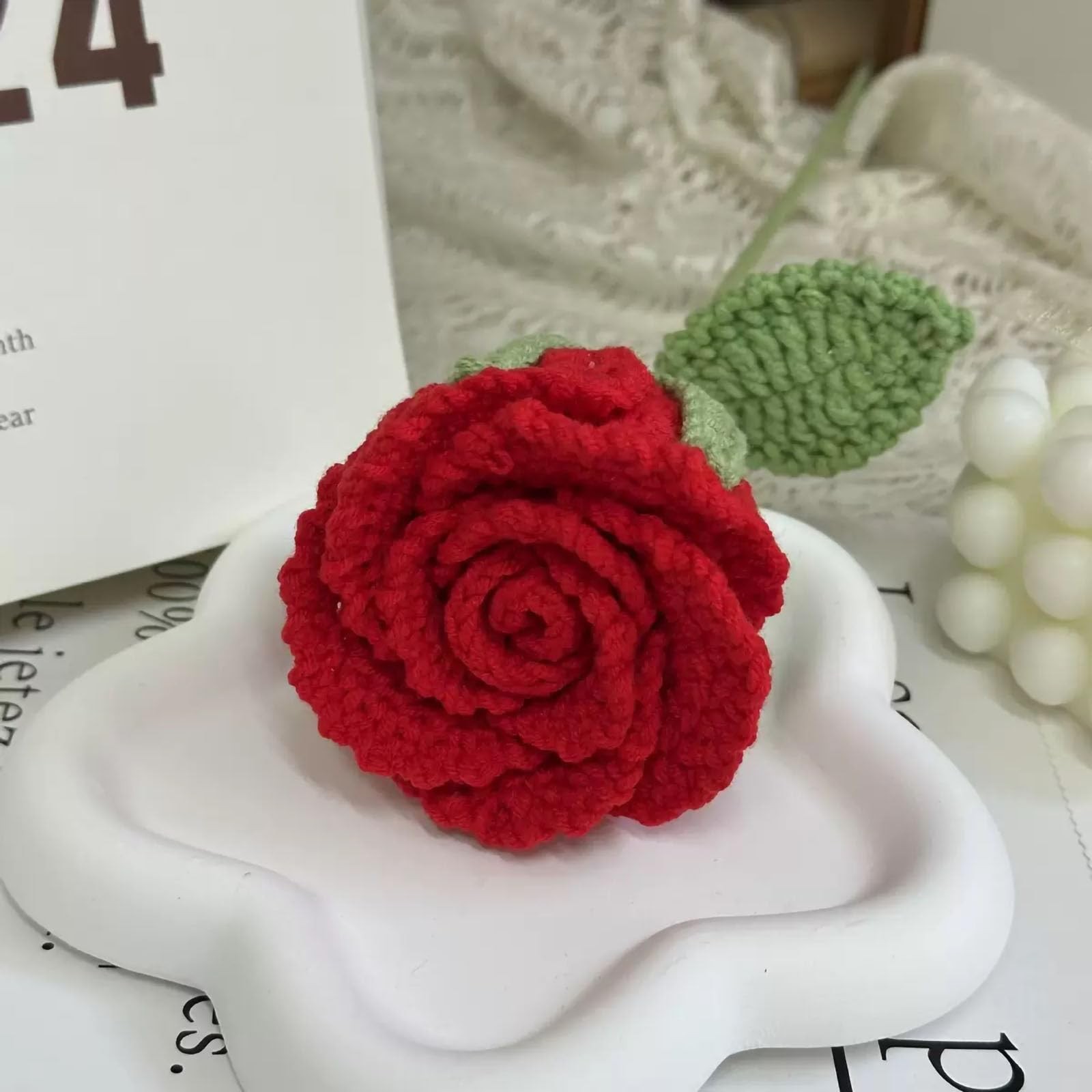 Crochet Rose Flower , 1 PC Handmade Red Rose Flower Bouquet, Gift for Wife Gi…