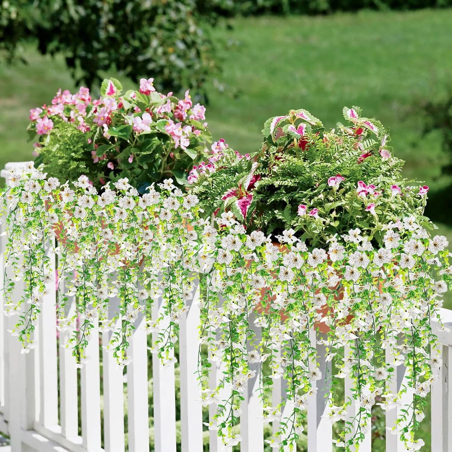 4PCS Artificial Flowers Vines UV Resistant Hanging Plant Flowers Outdoor Decor