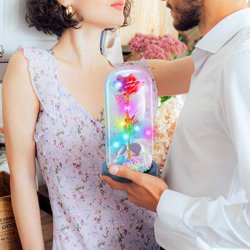 Eternal Forever Galaxy Rose Flower In Glass Dome LED Light Valentine’s Day Gift