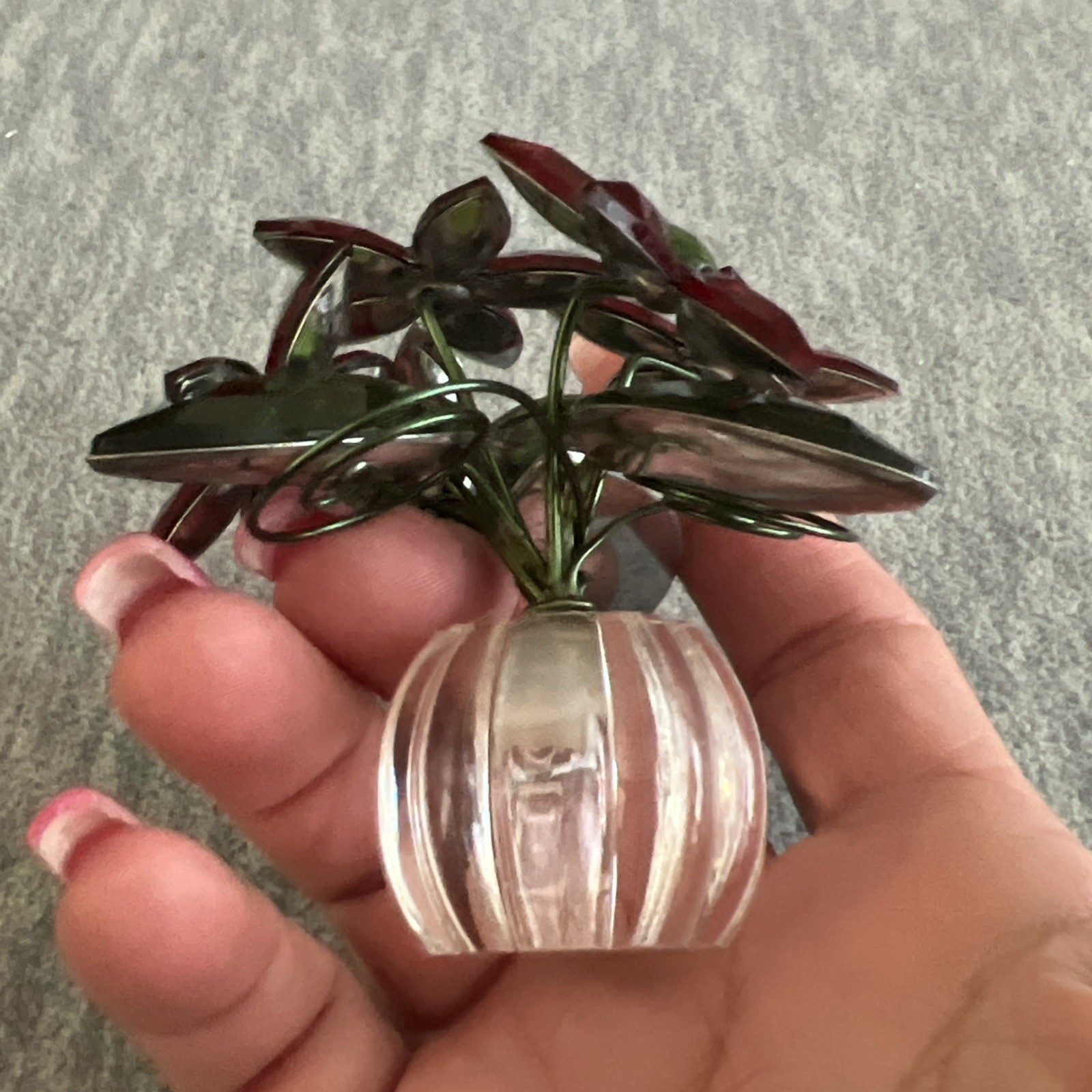 Poinsettia Flowers In Vase With Mirror Small Decor Plastic 3in Tall Shelf Sitter