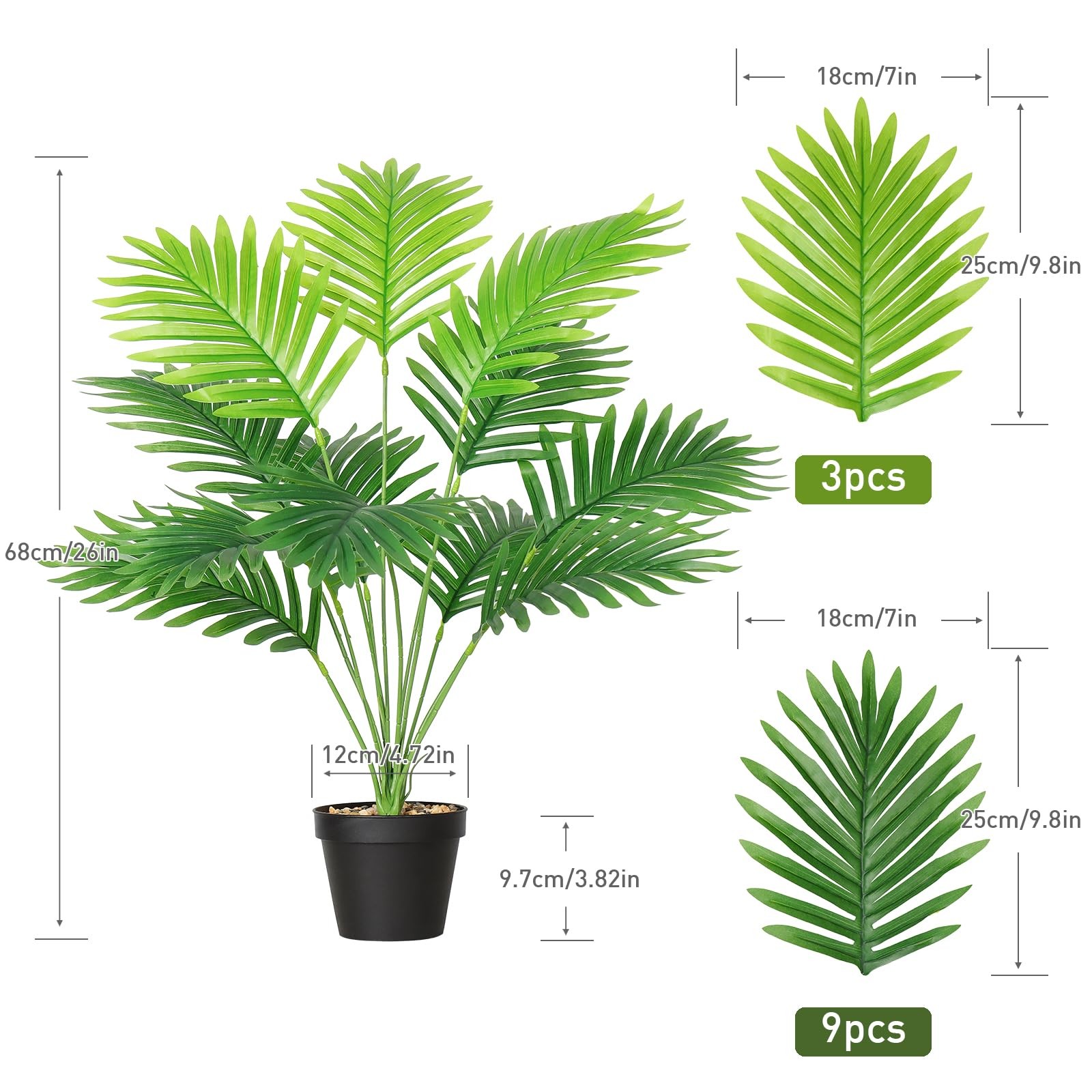 SOMYTING Set of 2 Artificial Areca Palm Plants in Pots, Fake Plants Artificial F